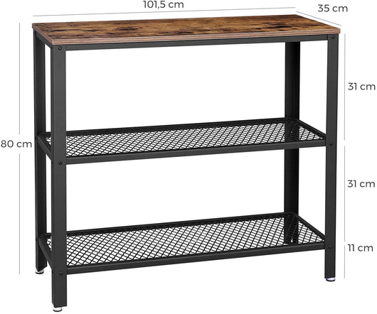 Consolle tavolino credenza con 2 ripiani a reticolo per soggiorno corridoio 101,5 x 35 x 80 cm ferro stile industriale marrone scuro 12_0000999