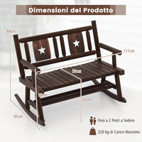 Panca a Dondolo da Giardino, Sedia a Dondolo in Legno con Seduta Ergonomica, Doppia Poltrona a Dondolo in Legno Massiccio per Esterno, Portico, Giardino, 111 x 85 x 89 cm