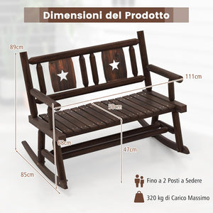 Panca a Dondolo da Giardino, Sedia a Dondolo in Legno con Seduta Ergonomica, Doppia Poltrona a Dondolo in Legno Massiccio per Esterno, Portico, Giardino, 111 x 85 x 89 cm