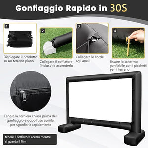 Schermo Proiettore Gonfiabile 16:9, Schermo Gonfiabile per Esterni con Soffiatore, Schermi di Proiezione con Borsa per Trasporto e Picchetti, Proiezione Frontale e Posteriore (Modello 3)