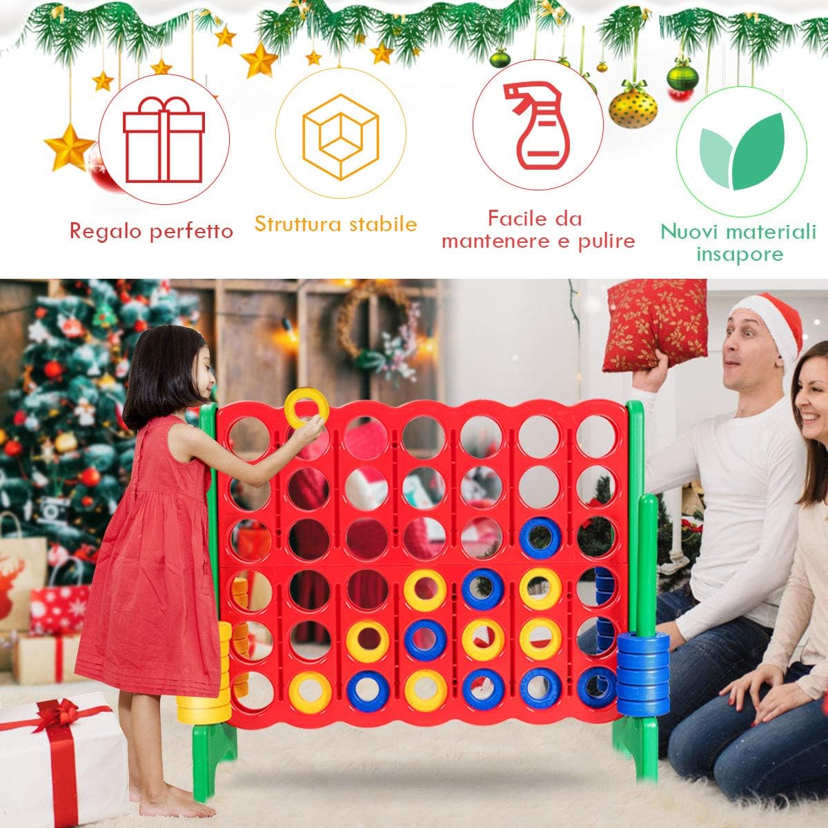 Forza 4 Gigante Mega 4 in Linea Quattro Insieme, Gioco da Tavolo Gioco di Fila per Bambini, 120 x 42 x 104 cm (Verde)