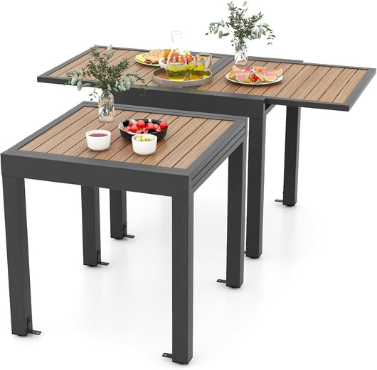 Tavolo da Pranzo 80/160 cm, Tavolo da Esterno in Alluminio per 4-6 Persone, Staffa a Forma di L Inclusa per la Fissazione, Tavolo Metallico Espandibile per Giardino Cortile, 80/160x80x75 cm