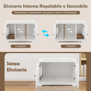 Mobile per Lettiera per Gatti, Casetta per Gatti con Tiragraffi, Divisorio Regolabile, Ante e Ingresso Laterale, Mobiletto Versatile e Moderno per Salotto, 75 x 51 x 53 cm, Bianco