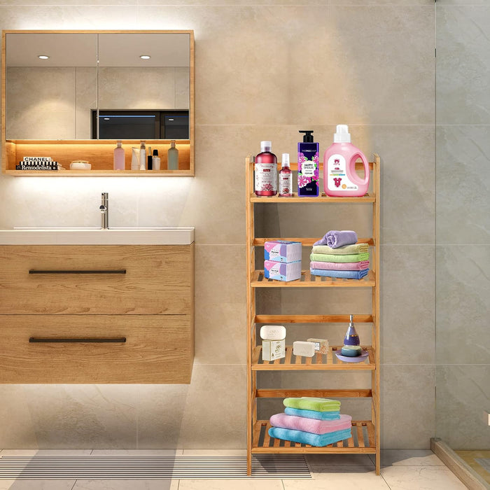 Scaffale per Piante in Bambù a 4 Ripiani, Scaffale Porta Vasi da Interno ed Esterno, Scaffale Portafiori per Balcone, Giardino e Cortile, 48 x 32 x 115 cm (Naturale)