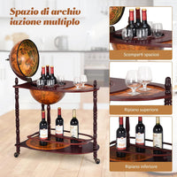 Mappamondo Bar con Ruote Mobili Porta Liquori Minibar Portabottiglie, 88 x 70 x 45 cm