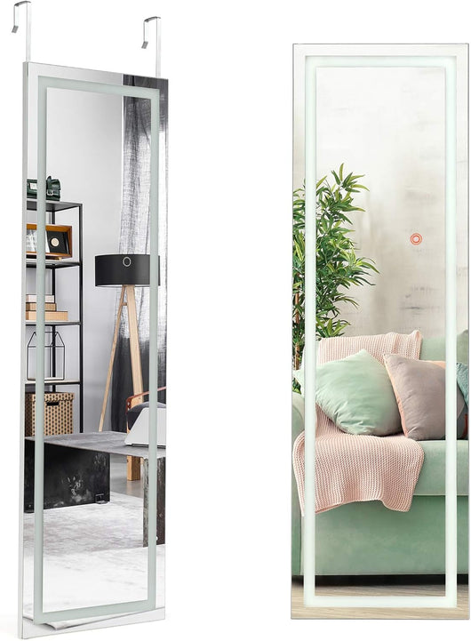 Specchio a Figura con Luci LED, Specchio sulla Porta o sul Muro, 3 Colori Luce Regolabile, Ideale per per Camera da Letto Salone Spogliatoio, 120x37cm, Bianco