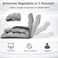 Sedia Pieghevole da Pavimento Portatile, Divano Imbottito, Regolabile in 5 Posizioni, Supporto per la Schiena, Ideale per Rilassarsi Leggere (Grigio)