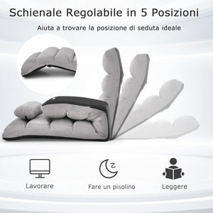 Sedia Pieghevole da Pavimento Portatile, Divano Imbottito, Regolabile in 5 Posizioni, Supporto per la Schiena, Ideale per Rilassarsi Leggere (Grigio)