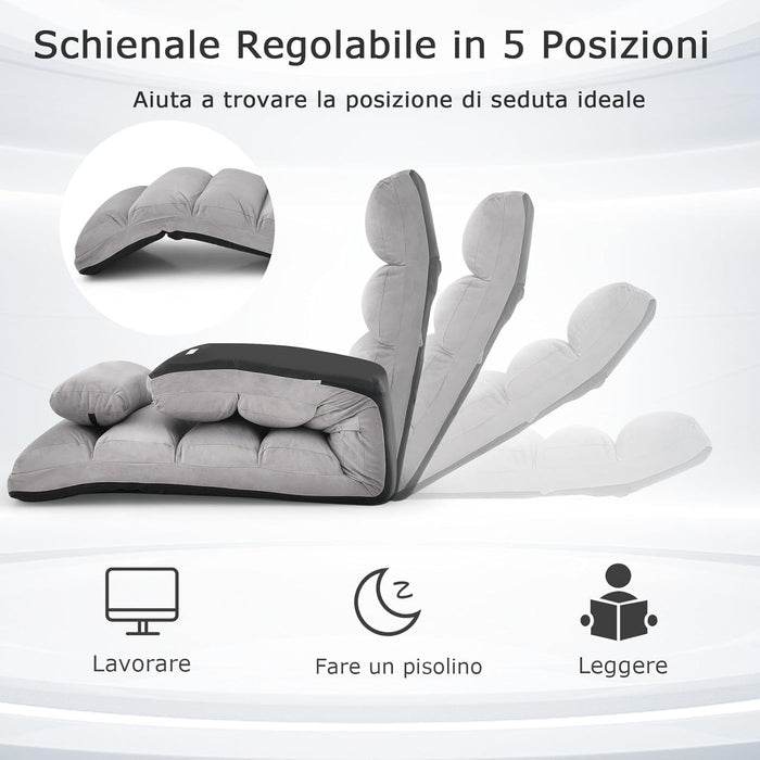 Sedia Pieghevole da Pavimento Portatile, Divano Imbottito, Regolabile in 5 Posizioni, Supporto per la Schiena, Ideale per Rilassarsi Leggere (Grigio)