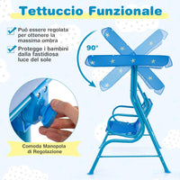 Altalena da Esterno per Bambini, Panchina a Dondolo a 2 Posti con Struttura in Metallo, Tetto Regolabile e Cinture di Sicurezza, per Bambini 3+Anni, Portata 80 kg (Blu)
