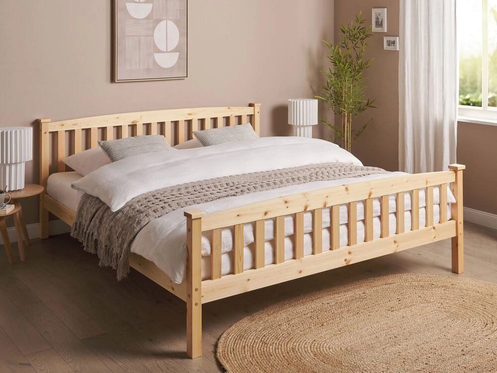 Letto matrimoniale in legno di pino chiaro 180 x 200 cm rete a doghe