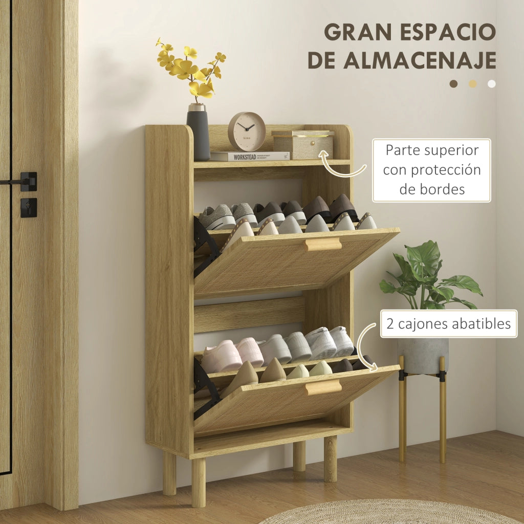 Scarpiera con cassetti e ripiano ¨C zephmum ¨C 80x24,5x110 cm rovere