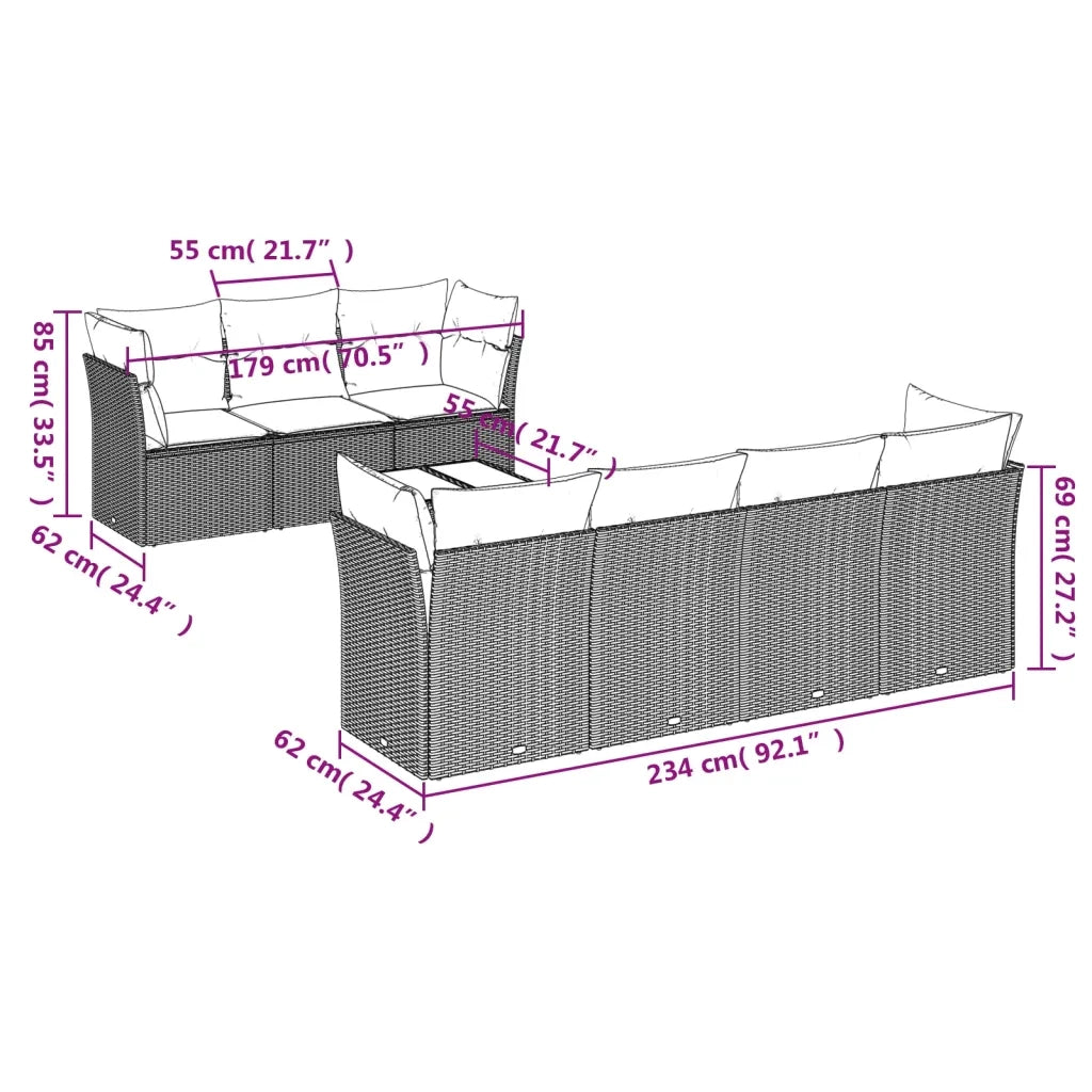 Set Divano da Giardino 8 pz con Cuscini Grigio in Polyrattancod mxl 89297