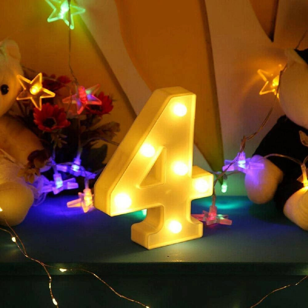 Trade Shop - Numero 4 Luminoso Bianco A Led Decoro Per Eventi Feste Luce Calda 3000k 16x3cm -