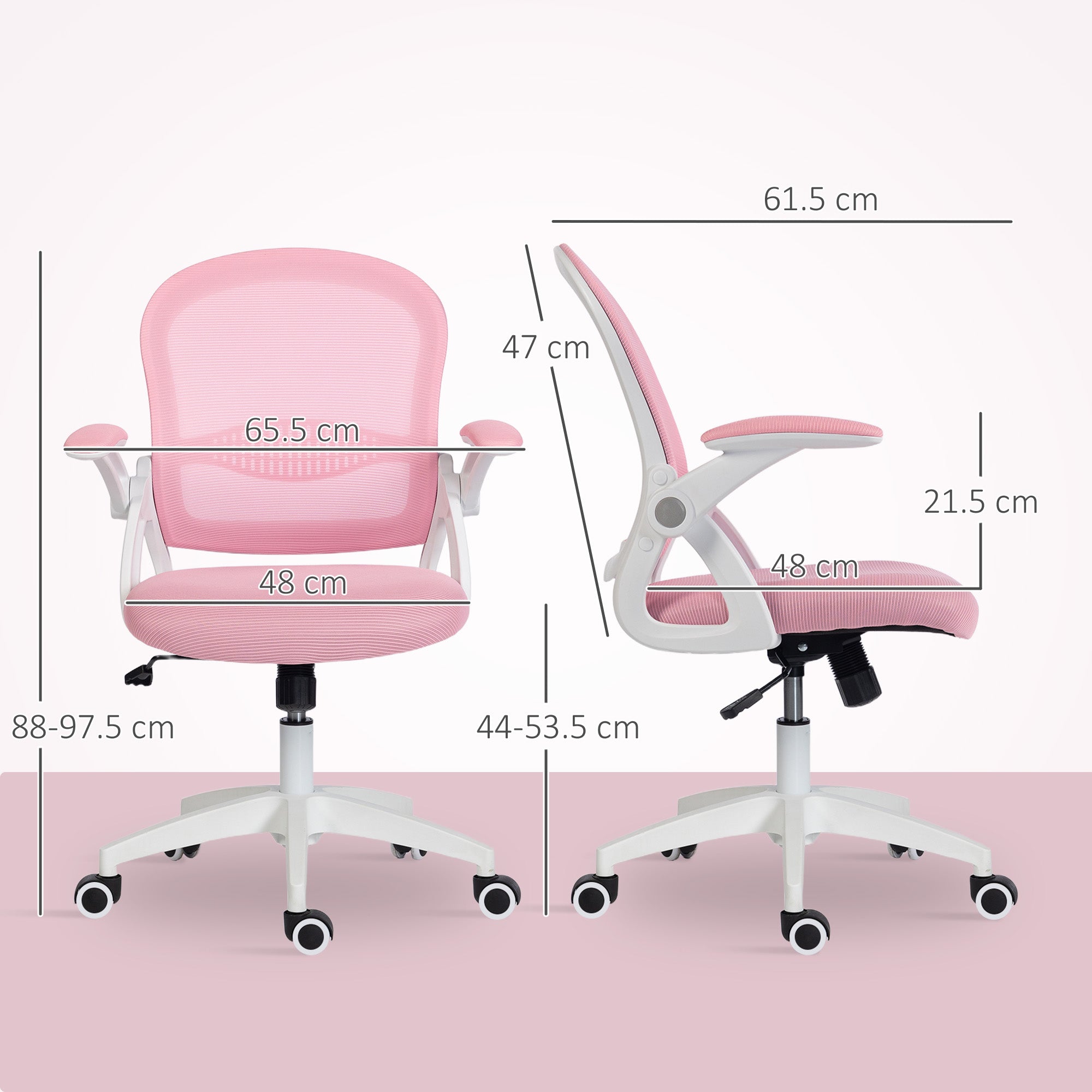 Sedia da Ufficio Ergonomica e Regolabile 65.5x61.5x88-97.5 cm con Schienale a Rete e Seduta Imbottita Rosa