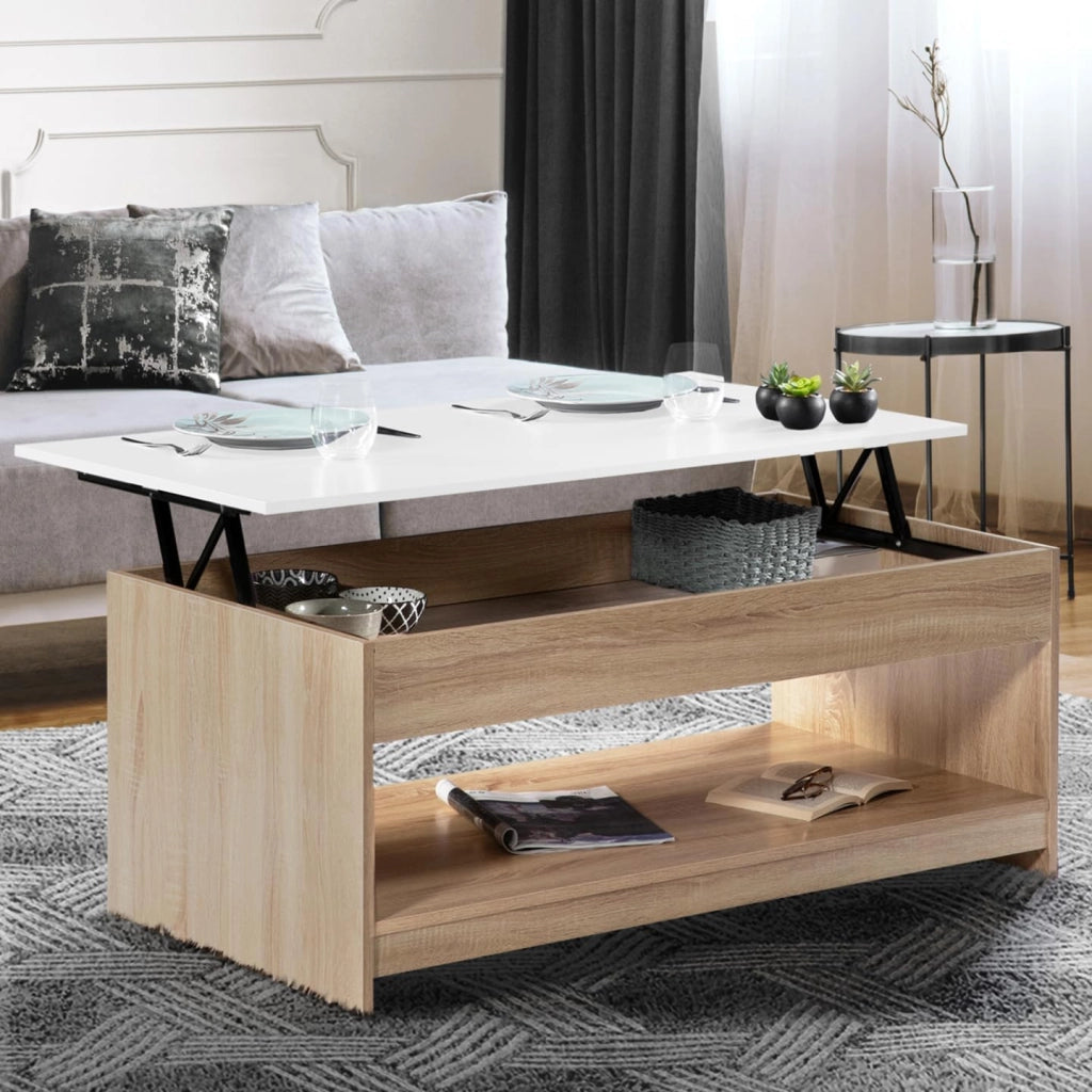 Tavolino con piano sollevabile SOA wood imitazione faggio bianco