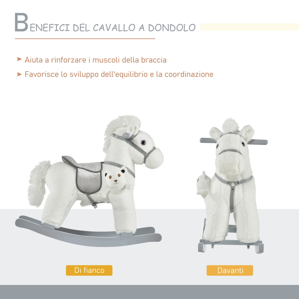 Cavallo a Dondolo con Suoni e Orsetto Incluso per Bimbi da 18-36 Mesi