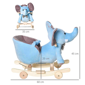 Cavallo a Dondolo per Bambini in Legno e Peluche Elefante Blu