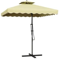 Ombrellone Decentrato 2.5x2.5 m con Base a Croce e Apertura a Manovella, in Metallo e Poliestere Beige