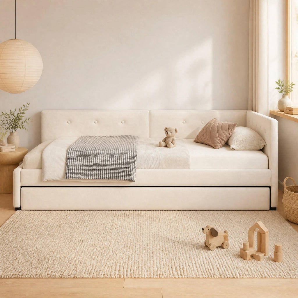 LETTO con letto estraibile 90x200 cm Beige in velluto