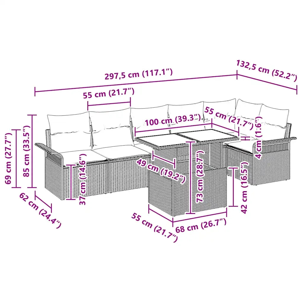 Set Divano da Giardino con cuscino 7 pcs Nero Poly Rattan 3357030