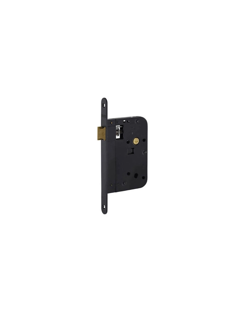 Serratura da incasso per porte interne, asse 70mm, piastra tonda, nero - THIRARD