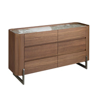 Cassettiera in noce e acciaio scuro metallizzato con piano in marmo porcellanato