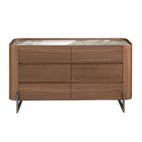 Cassettiera in noce e acciaio scuro metallizzato con piano in marmo porcellanato
