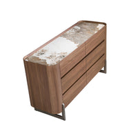 Cassettiera in noce e acciaio scuro metallizzato con piano in marmo porcellanato