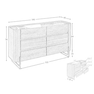 Cassettiera in noce e acciaio scuro metallizzato con piano in marmo porcellanato