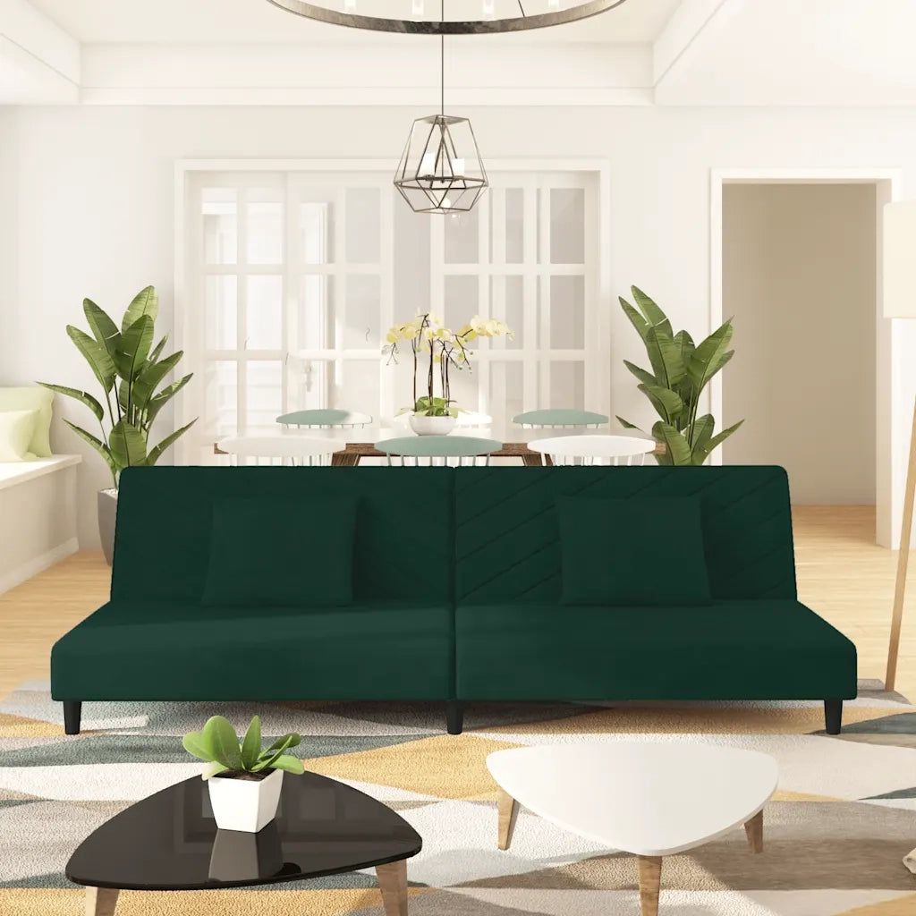Divano Letto a 2 Posti con 2 Cuscini Verde Scuro in Vellutocod mxl 87563