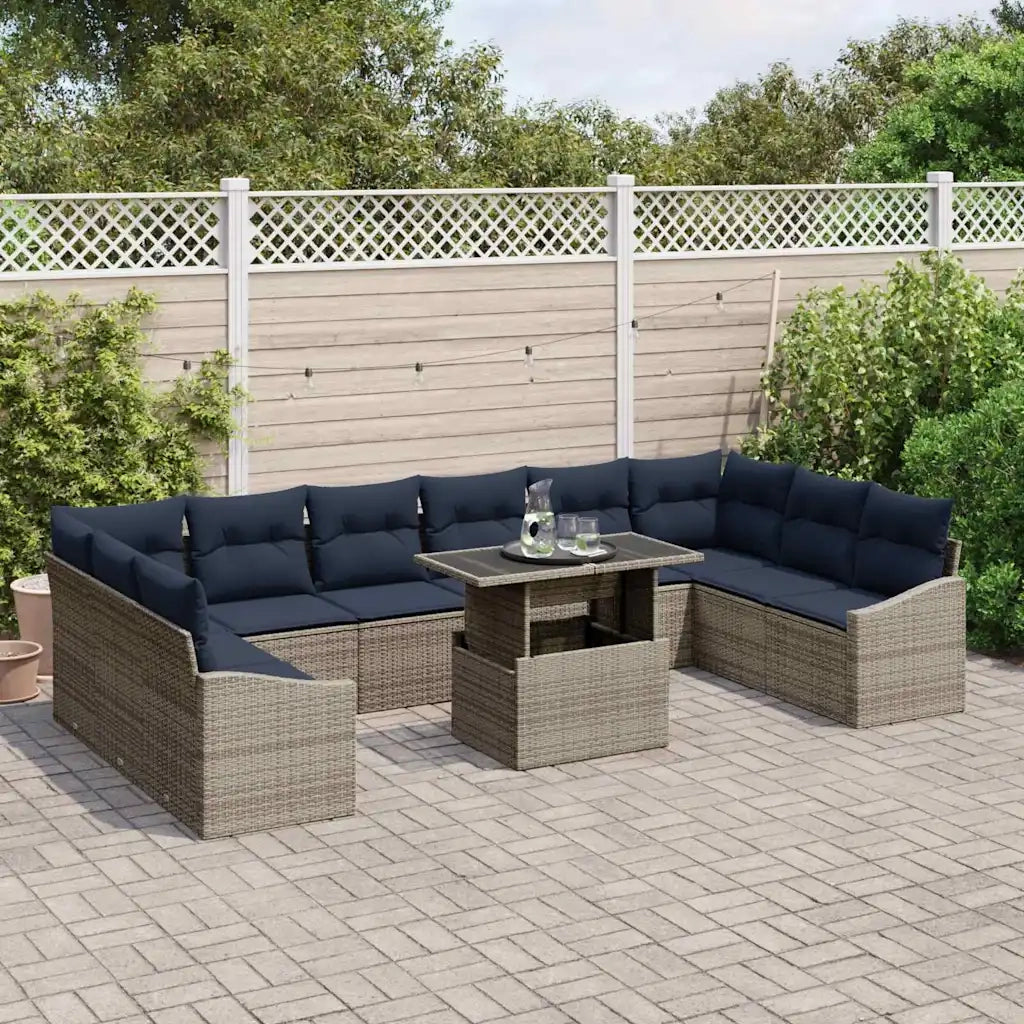 Set Divano da Giardino con cuscino 11 pcs Grigio e Blu Navy