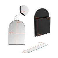 Armadietto a specchio ad arco con cornice in metallo, per bagno, soggiorno e camera da letto, 91x61x12 cm, Nero