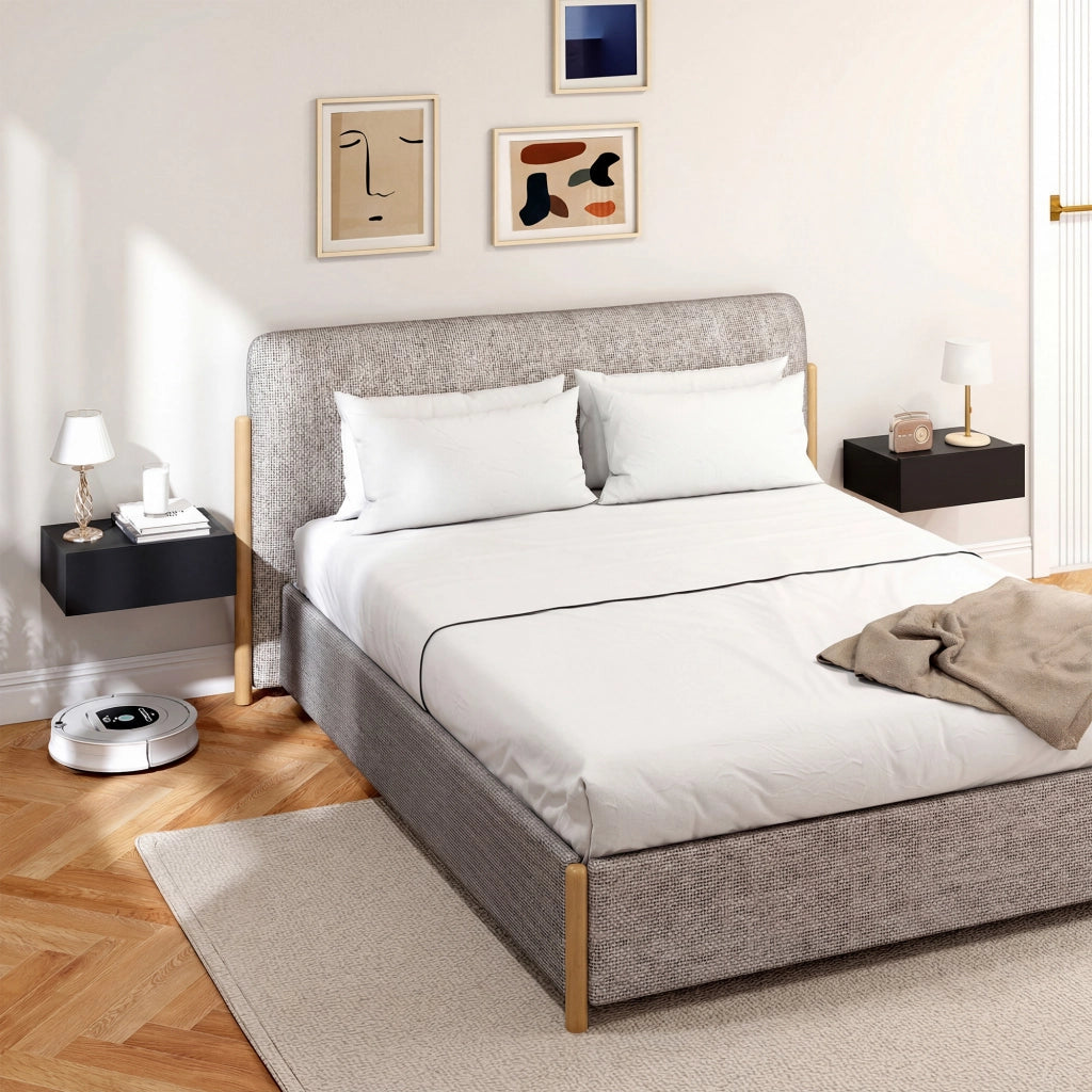 Set di 2 Comodini Sospesi Moderni con Cassetto in Legno, 40x30x15cm, Nero