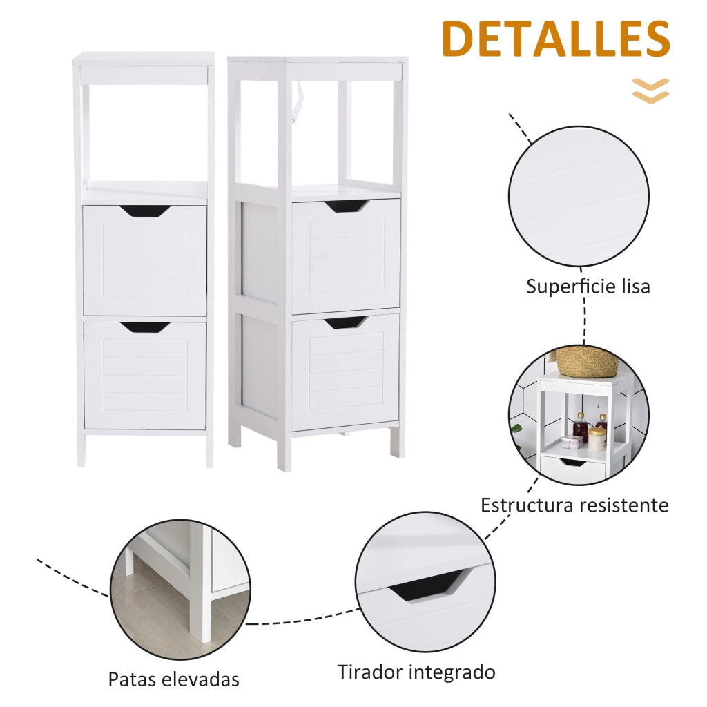 Armadietto Bagno con 2 Cassetti e Ripiano Aperto ¨C zephmum ¨C 30x30x89 cm Bianco