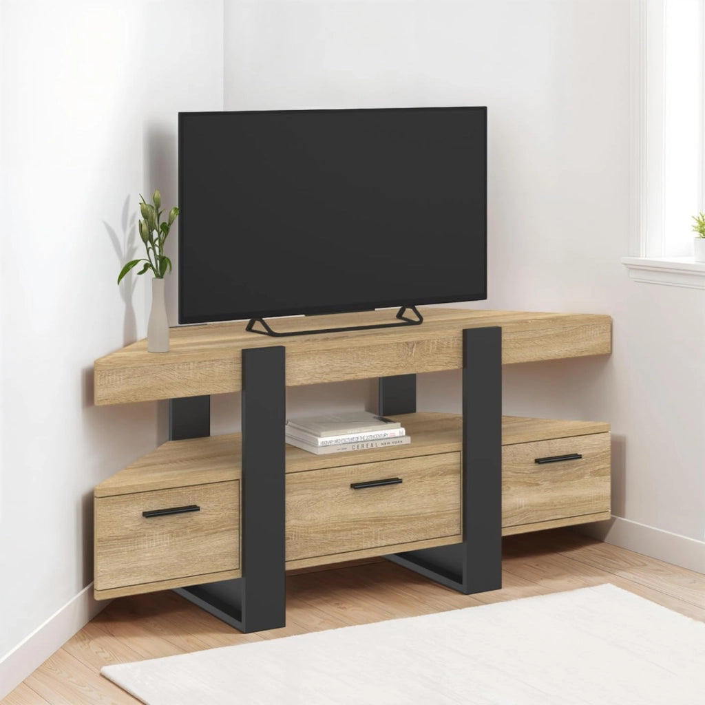 Mueble TV rinconero PHOENIX con cajón de madera y negro 116 cm