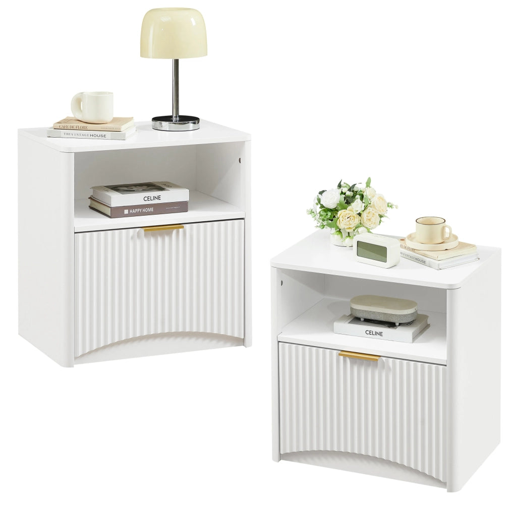 Comodino bianco 58 cm con vano aperto e maniglia dorata