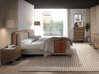 Comodino in noce e acciaio scuro metallizzato con piano in marmo porcellanato