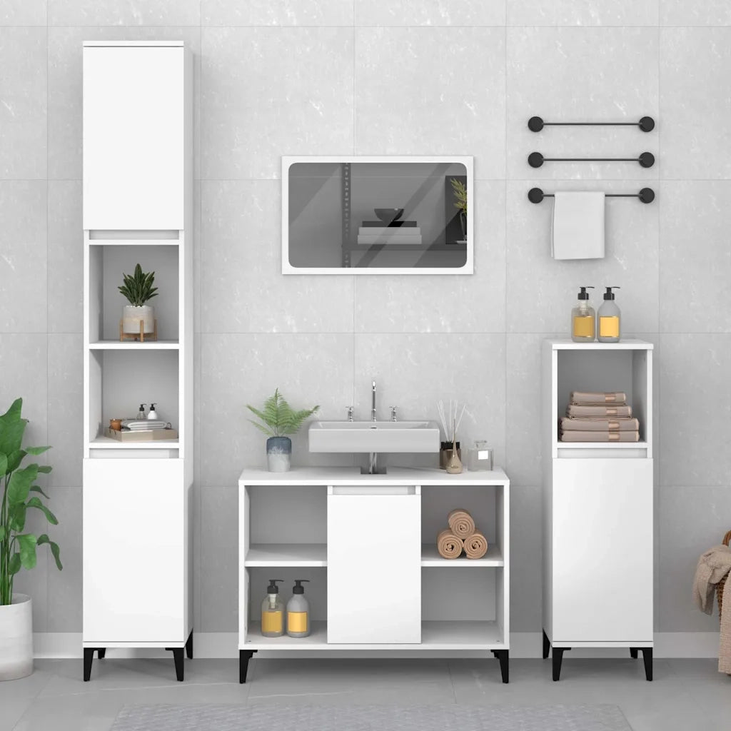 Set Mobili da Bagno 3 pz Bianco in Legno Multistrato 3185621