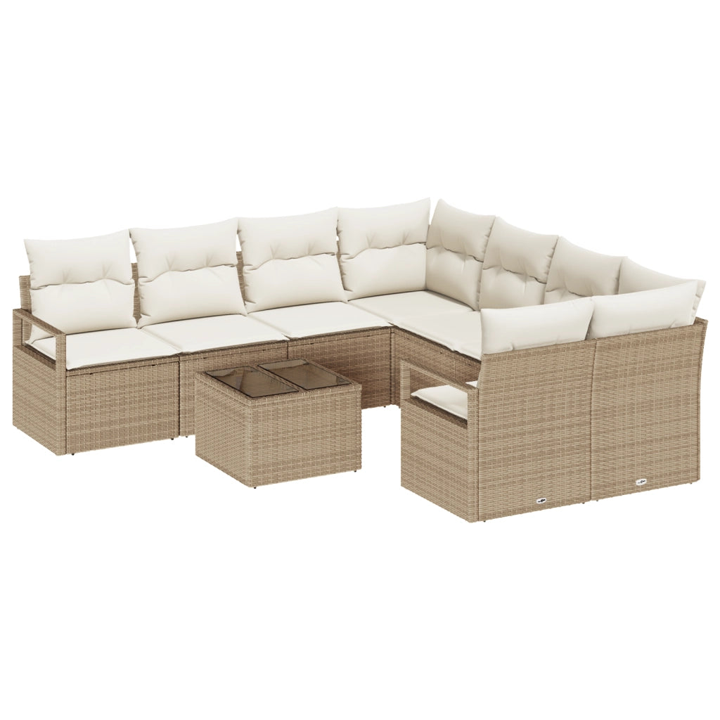 Set Divano da Giardino  a 9 Pezzi con Cuscini Beige in Rattan Sintetico