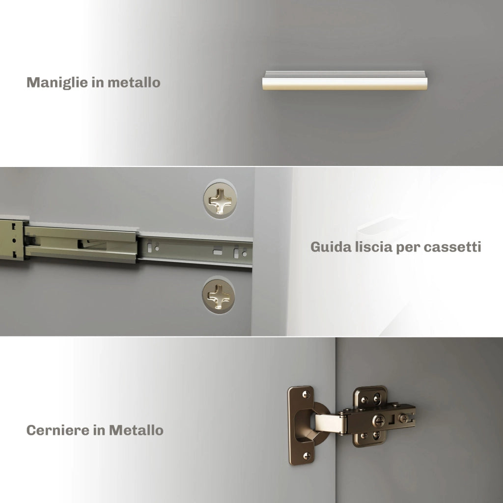 Cassettiera Moderna con 3 Ante e 2 Cassetti ¨C Zephmum ¨C Legno, Grigio Chiaro, 106x35x76 cm