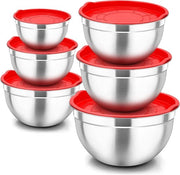 Set di mescolatori in acciaio inossidabile da 6 pezzi - Coperchio ermetico - Ideale per mescolare e servire - Stivabile - Resistentente al lavastoviglie - 45 l 27 l 25 l 15 l 12.