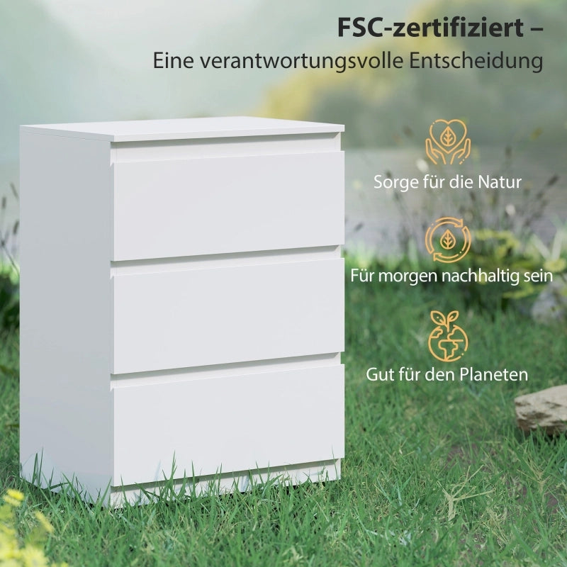 Cassettiera con 3 cassetti in truciolare FSC, con kit anti-ribaltamento, per camera da letto e ingresso, bianca