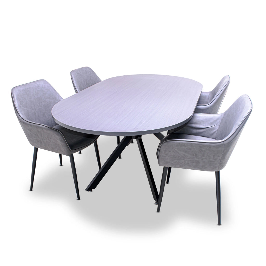 Marui - Tavolo da pranzo ovale in legno e metallo con piede centrale Ashi 180x100 cm - grigio effetto legno
