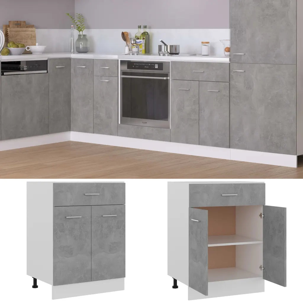 vidaXL Armadio Inferiore Cassetto Grigio Cemento 60x46x81,5Multistrato