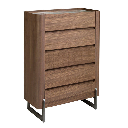 Chiffoniera in noce e acciaio scuro metallizzato con piano in marmo porcellanato