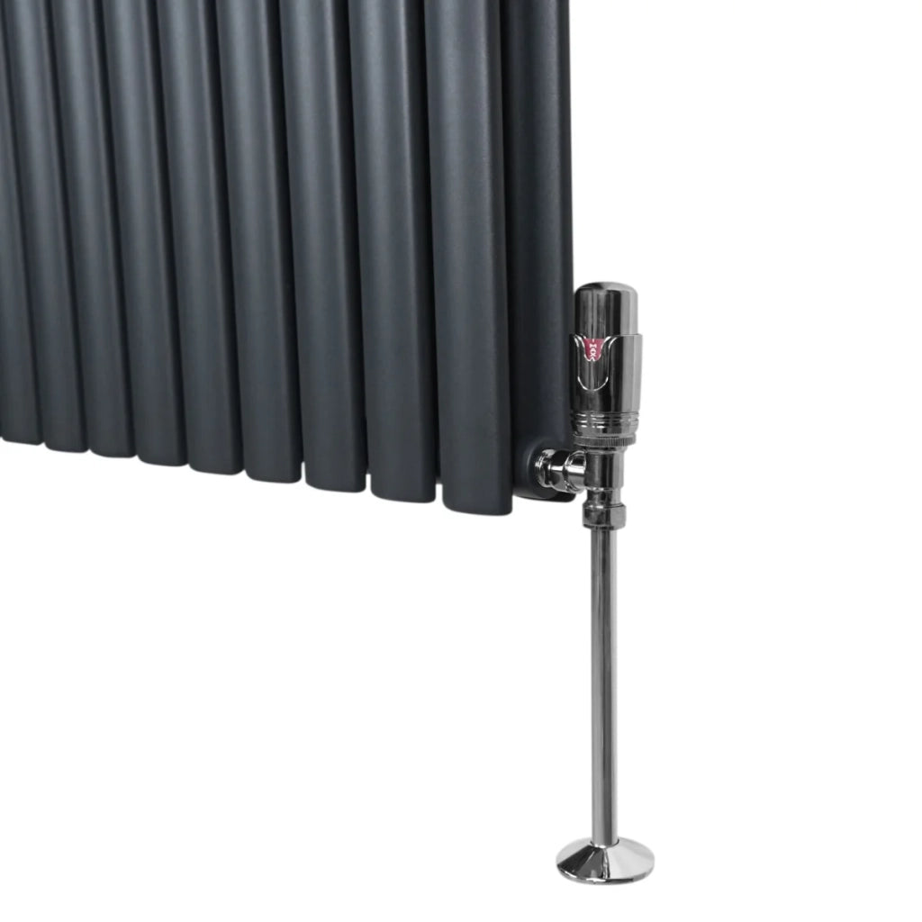 Radiatore a colonna ovale e valvole cromate TRV Designer grigio antracite 1600mm x 480mm