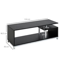 Mobile TV Moderno con Ripiano in Legno, Mobiletto Tavolino Basso da Salotto 114x40x40.5cm, Nero