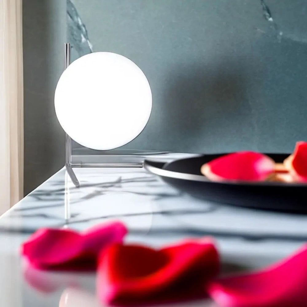 Trade Shop - Lampada Da Tavolo Scrivania Ramo Con Sfera In Vetro Luce Attacco E27 Argento 33887 -