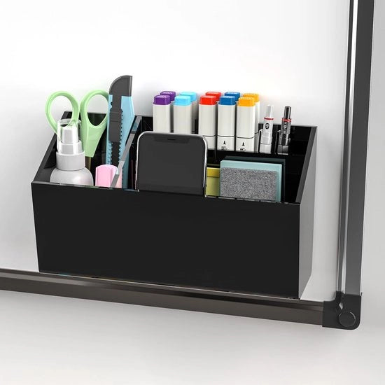 Penne magnetiche per lavagna, frigorifero e cassettino, supporto acrilico a 3 compartimenti, 21 cm x 12 cm x 6 cm, adesivo, ideale per pennarelli per lavagna, attrezzi scolastici, uso domestico, scuola e ufficio